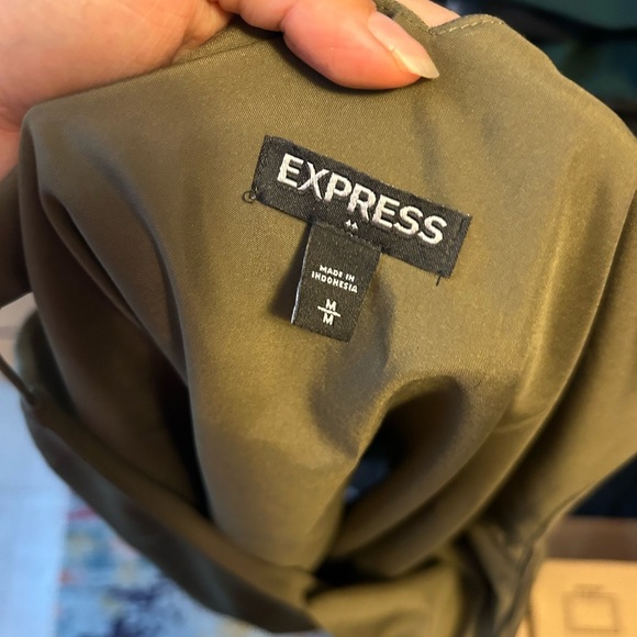 Express Olive Green Satin V-Neck Tank - Picture 2 of 4